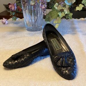 Cole Haan Dark Blue Woven Tassel Flats